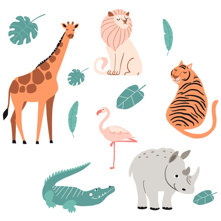 Set Abtibilduri PENTRU COPII animale savana leu 125cm x 250cm Safari, Creative decor, Design modern, Autoadeziva