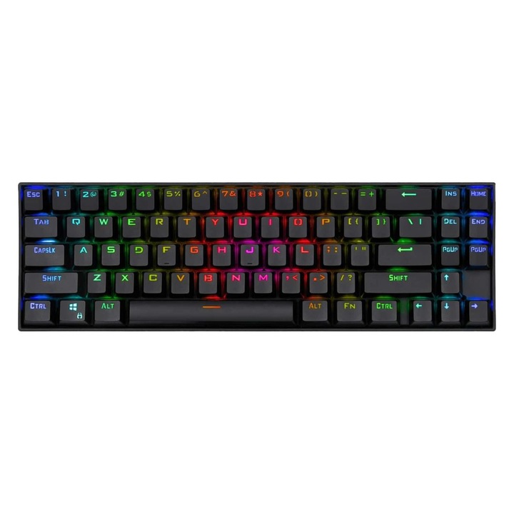 Tastatura gaming mecanica Redragon Deimos, format 65%, iluminare RGB, wireless 2.4GHz & wired USB-C, switch Red, Negru