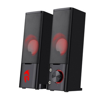Boxe Redragon Orpheus, 2.0, 6W RMS, iluminare difuzoare rosie, jack 3.5mm & USB, Negru Boxe Redragon Orpheus, 2.0, 6W RMS, iluminare difuzoare rosie, jack 3.5mm & USB, Negru