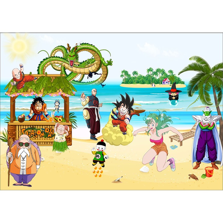 Fototapet copii Dragon Ball la plaja, autoadeziv, multicolor, 250 x 400 cm