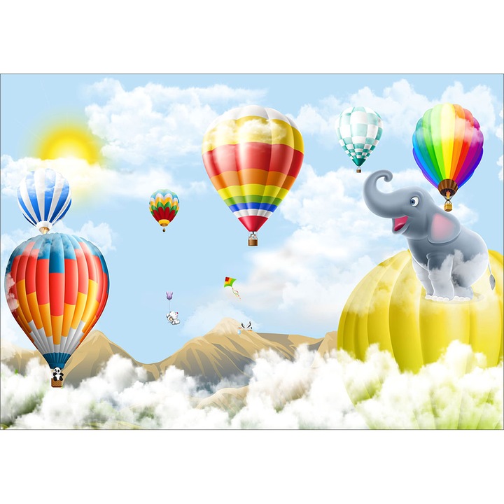 Tablou canvas copii, Baloane si Animale, multicolor, 70X100 cm