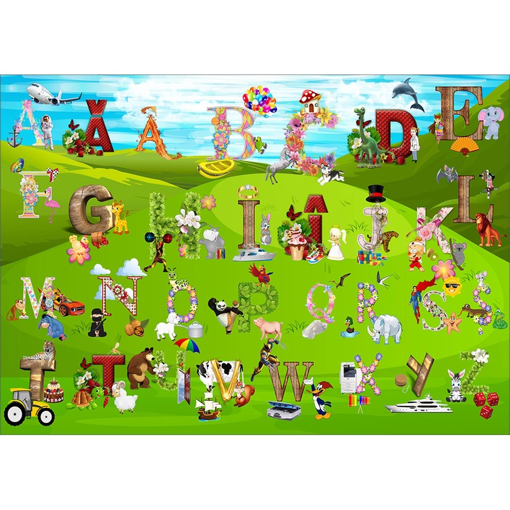 Fototapet copii Alfabet Romanesc, autoadeziv, multicolor, 250 x 400 cm