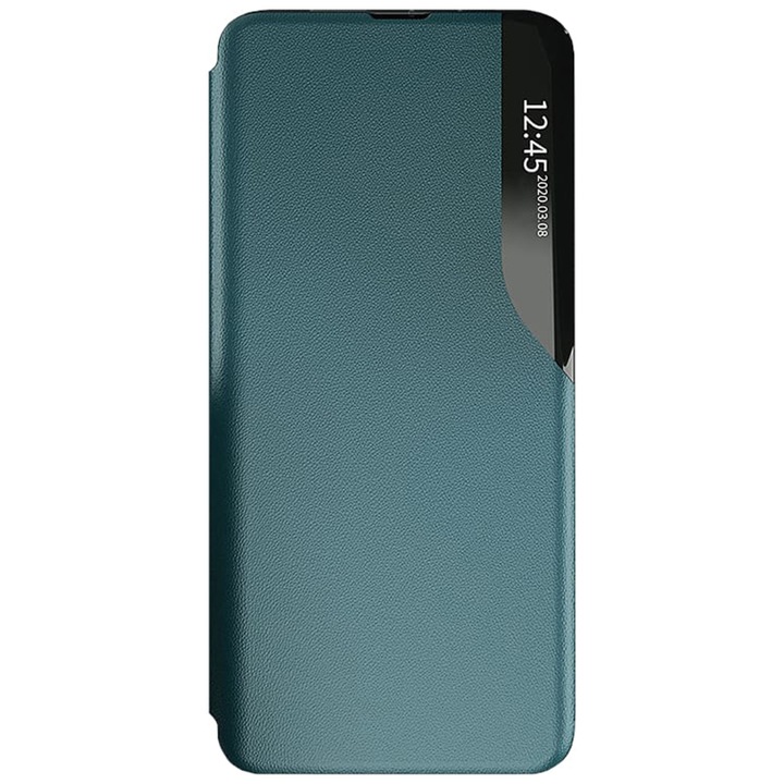 Husa G-Tech Leather View Compatibil cu Samsung Galaxy S20 FE, Functie de stand, Piele ecologica+PC, Verde