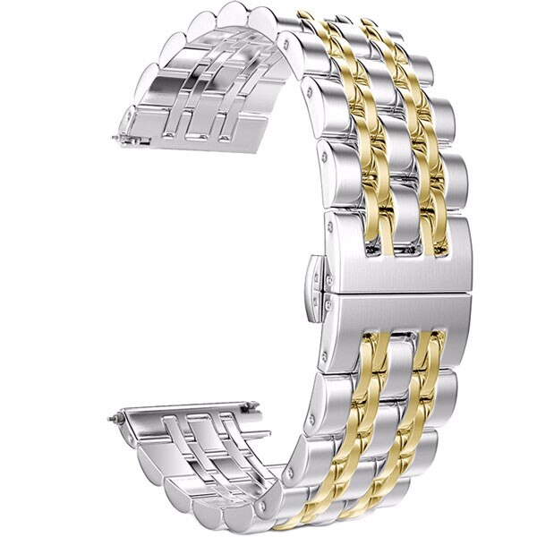 Curea iUni compatibila cu Samsung Watch Gear S3, 22 mm, Seven Beads Strap, Silver-Gold