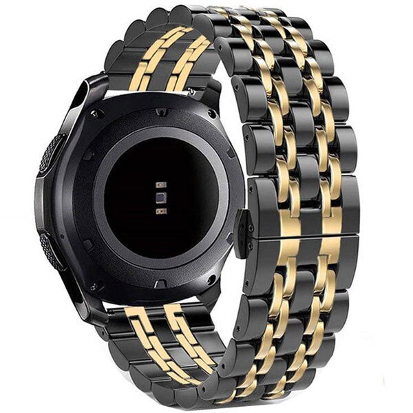 Curea iUni compatibila cu Samsung Watch Gear S3, 22 mm, Seven Beads Strap, Black-Gold
