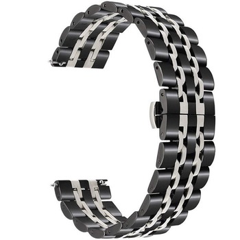 Curea iUni compatibila cu Samsung Watch Gear S3, 22 mm, Seven Beads Strap, Black-Silver Curea iUni compatibila cu Samsung Watch Gear S3, 22 mm, Seven Beads Strap, Black-Silver