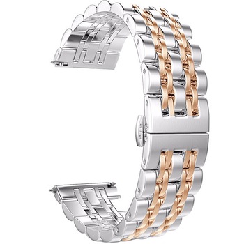 Curea iUni compatibila cu Samsung Watch Gear S3, 22 mm, Seven Beads Strap, Silver-Rose Gold Curea iUni compatibila cu Samsung Watch Gear S3, 22 mm, Seven Beads Strap, Silver-Rose Gold