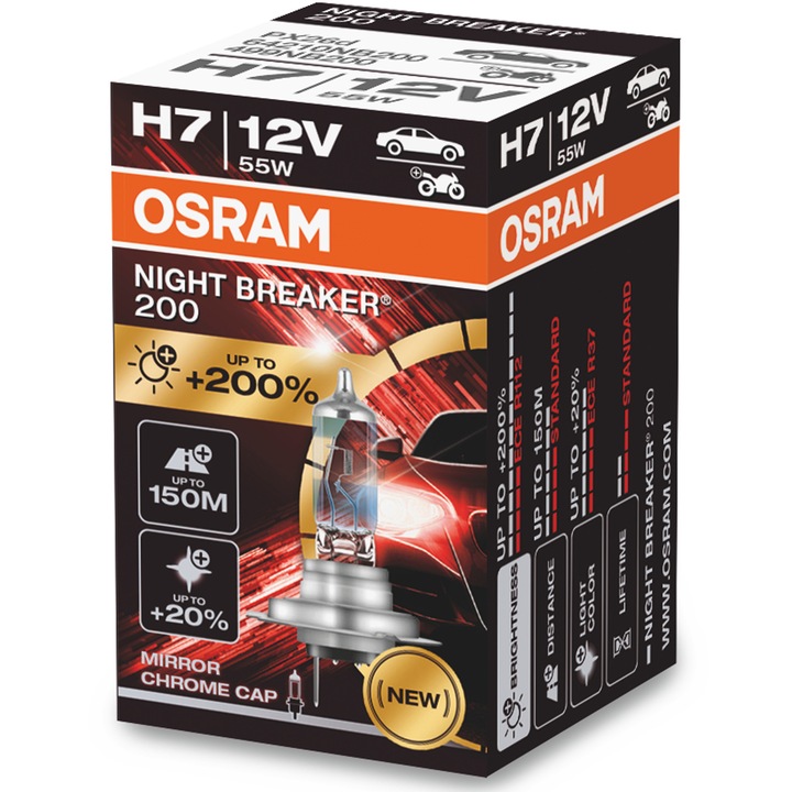 Osram H7 Night Breaker Halogén fényszóró izzó, +200% 55W 12V PX26D BLISTER 1DB