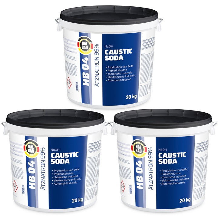 Set 3 galeti soda caustica, Level Plus, HB04, Granule, 60 kg