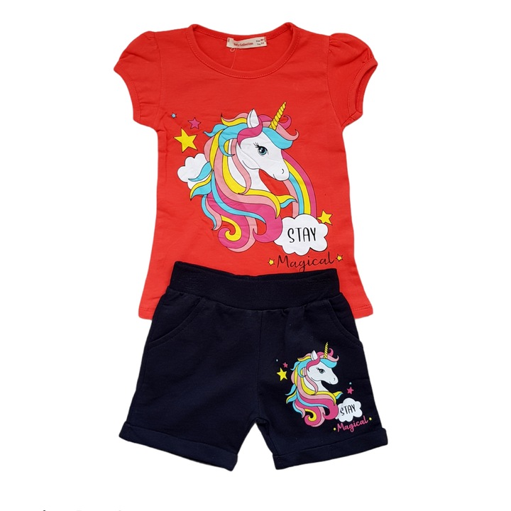 Compleu de vara, 2 piese Acar, Bumbac, Unicorn, Multicolor, Multicolor