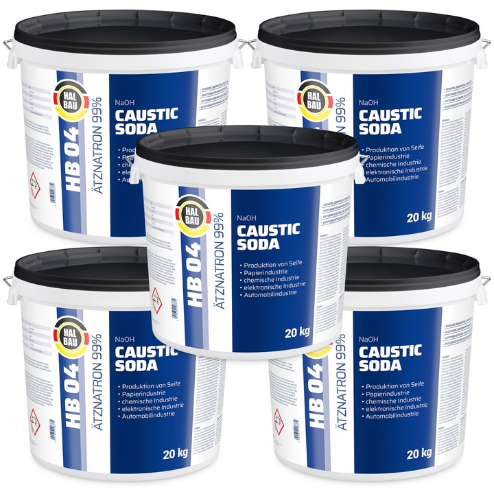 Set 5 galeti soda caustica, Level Plus, HB04, Granule, 100 kg