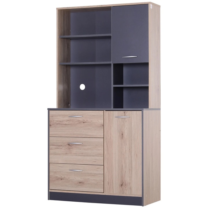 Кухненски мебели Homcom 4 рафта в дърво, дъб и черно, 90x39x169 см