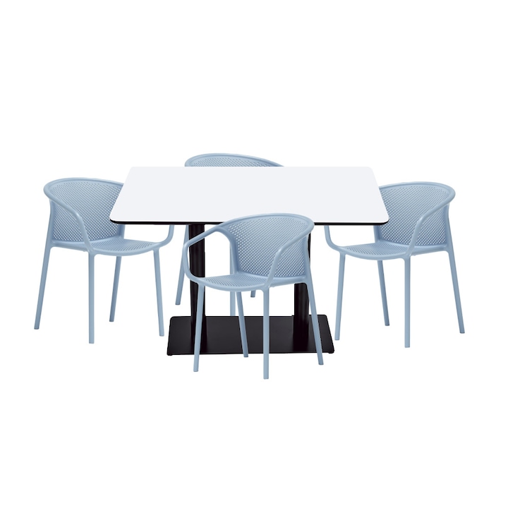 Set masa si scaune de bucatarie RAKI masa dreptunghiulara cu blat MDF melaminat 120x80x75cm cu 4 scaune cu spatar rotunjit CHICAGO albastru