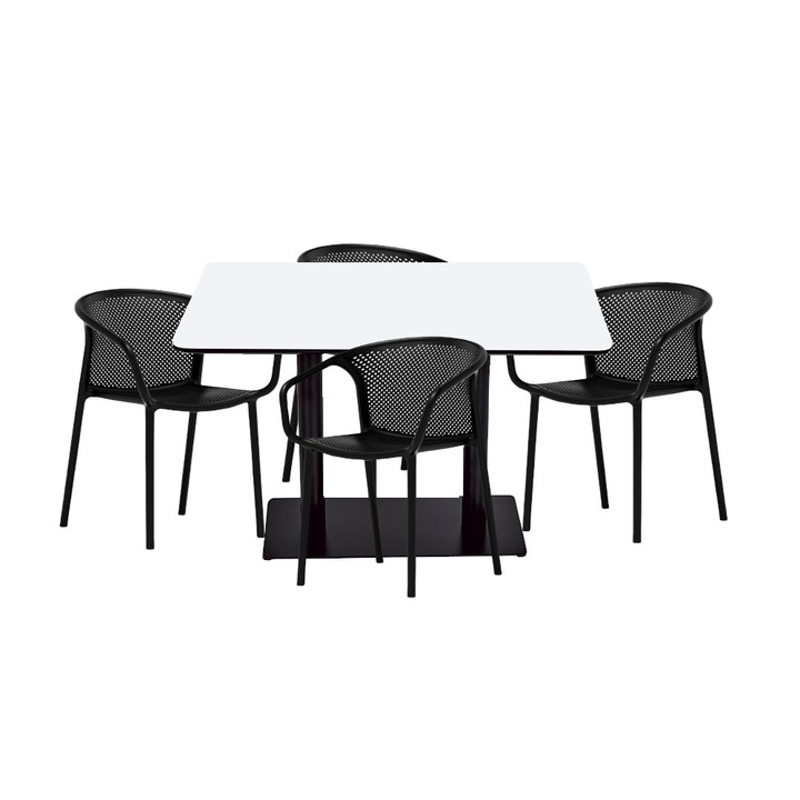 Set masa si scaune de bucatarie RAKI masa dreptunghiulara cu blat MDF melaminat 120x80x75cm cu 4 scaune cu spatar rotunjit CHICAGO negru