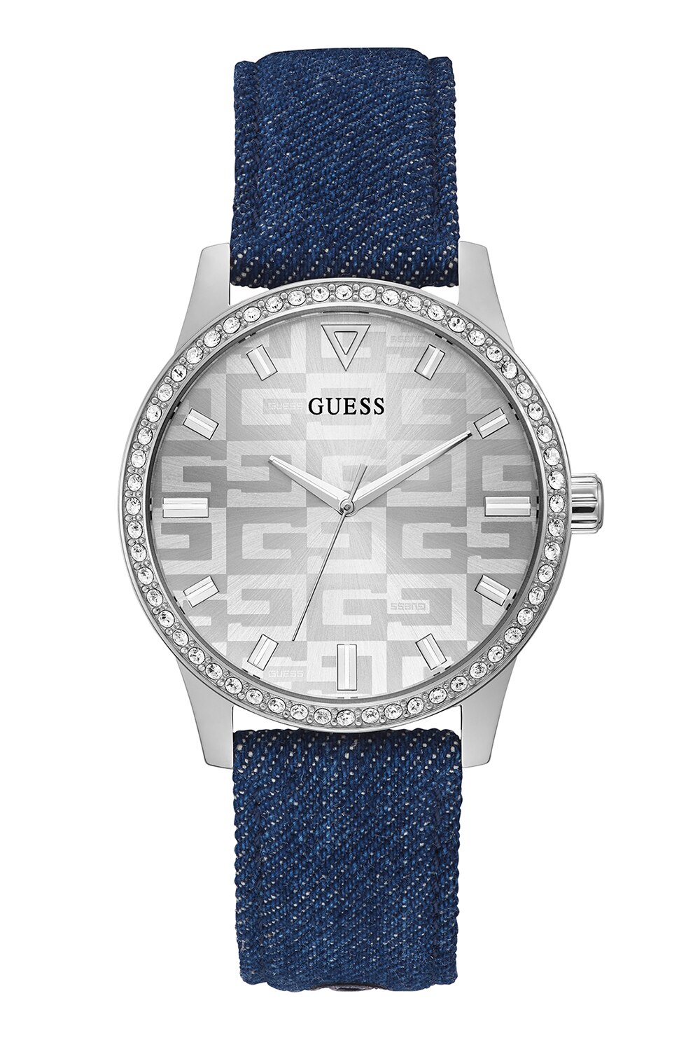 Guess, Ceas quartz din otel inoxidabil decorat cu cristale, Bleumarin/Argintiu
