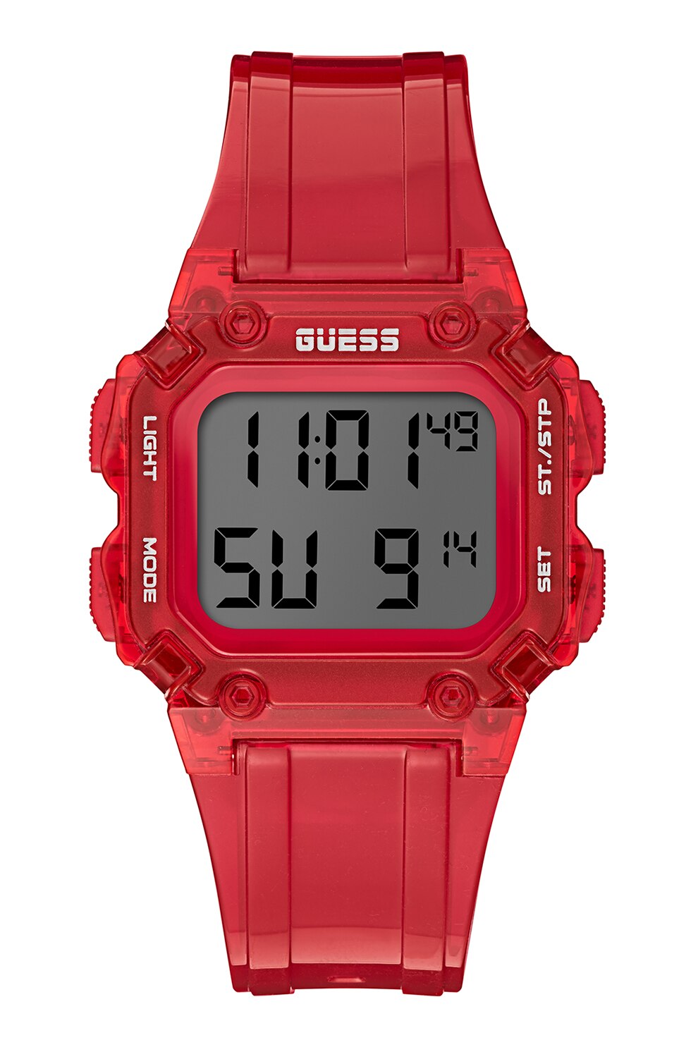 Guess, Ceas digital cu o curea transparenta, Rosu