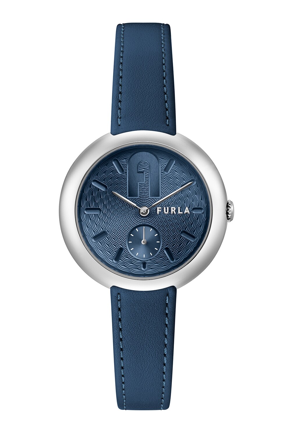 Furla, Ceas din otel inoxidabil cu o curea din piele, Bleumarin/Argintiu