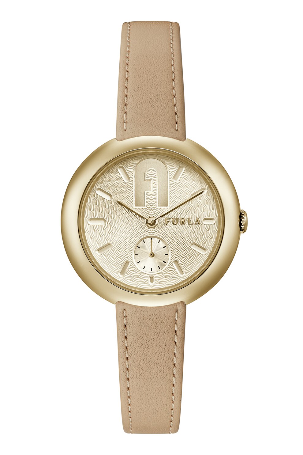 Furla, Ceas quartz cu o curea din piele, Bej/Auriu