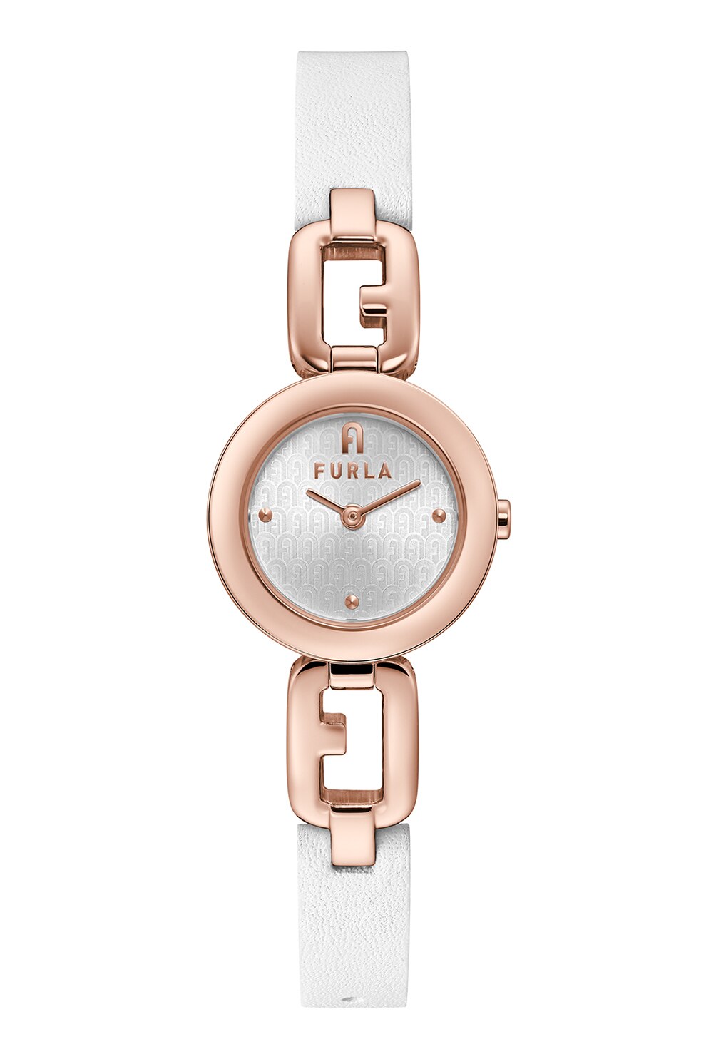 Furla, Ceas din otel inoxidabil cu o curea din piele, Alb/Auriu rose