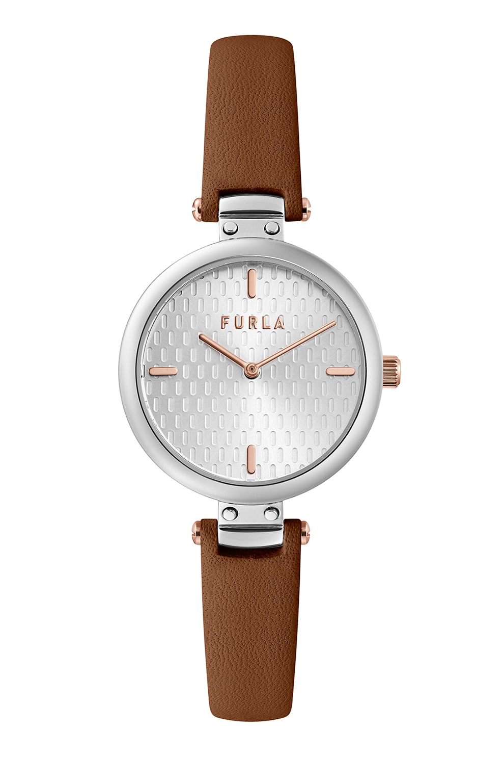 Furla, Ceas rotund cu o curea din piele, Maro/Argintiu
