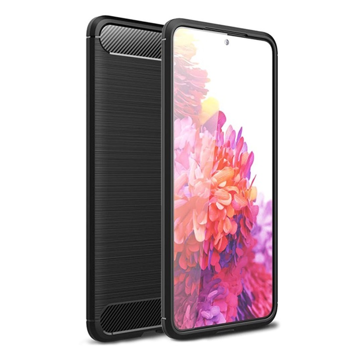 Силиконов калъф за Samsung Galaxy A51 5G, Optim Protection Technology, Carbon Fiber, черен