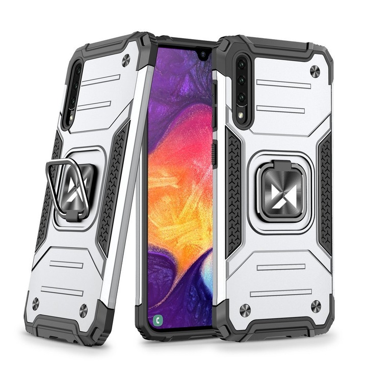 Mobiltelefon tok, Wozinsky gyűrűs páncél, kompatibilis Samsung Galaxy A30s / A50, ezüst