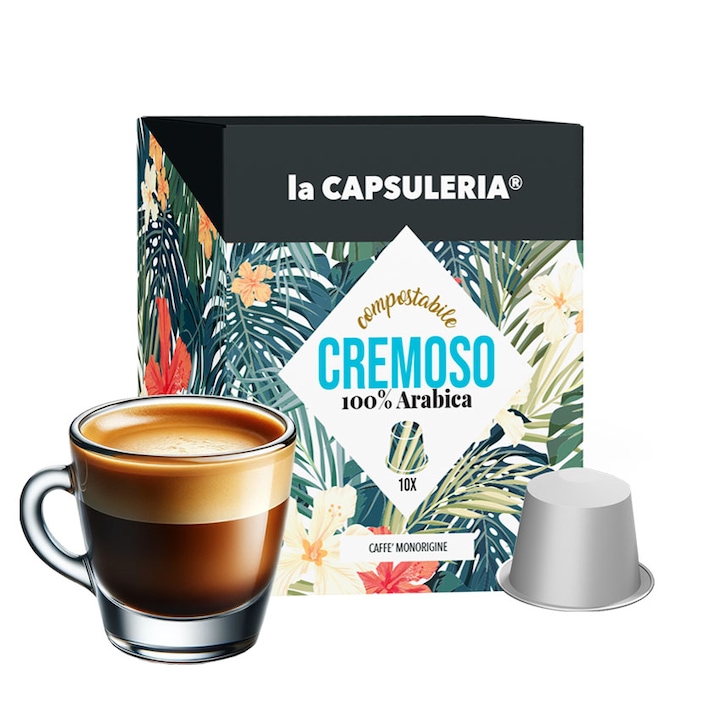Cafea Cremoso 100% Arabica capsule biodegradabile, 10 capsule compatibile Nespresso, La Capsuleria