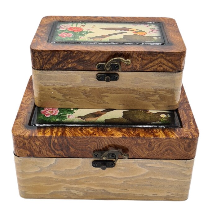 Set 2 cutii bijuterie Lemn , Model Vintage , Multicolor, 22 x 10.5 x 10 cm /10.9 x 10.2 x 8 cm