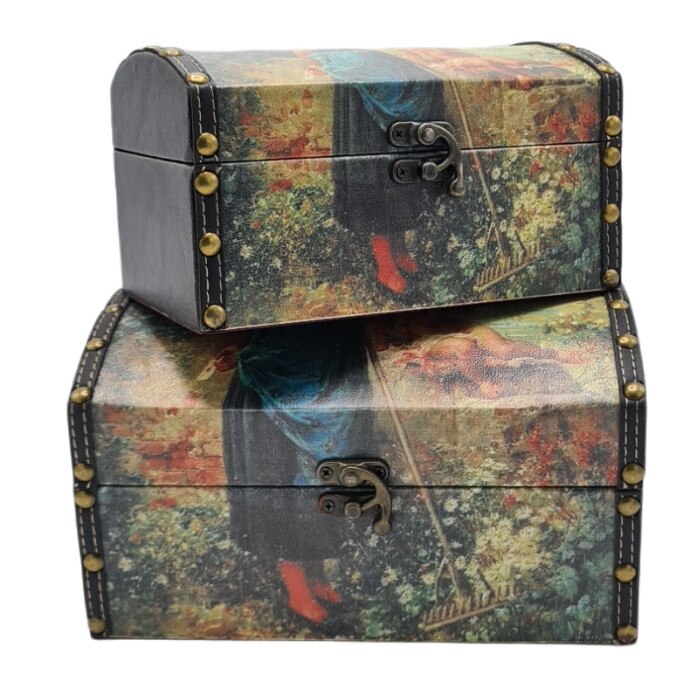 Set 2 cutii bijuterie Lemn ,Model Vintage, Multicolor, 20.3 x 10.7 x 10.5 cm / 14 x 9.5 x 7 cm