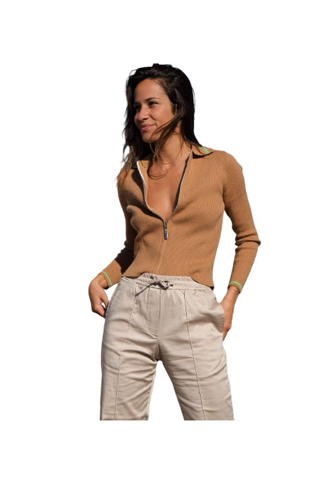 Bluza dama cu fermoar frontal laagam, Maro/Verde