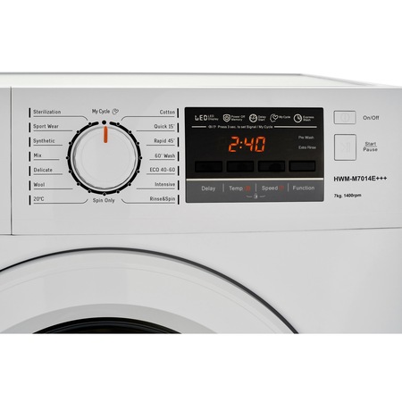 Masina de spalat Heinner HWM-M7014E+++, 7 kg, 1400 RPM, Clasa E, Start intarziat, Selector viteza centrifugare si temperatura de spalare, Alb
