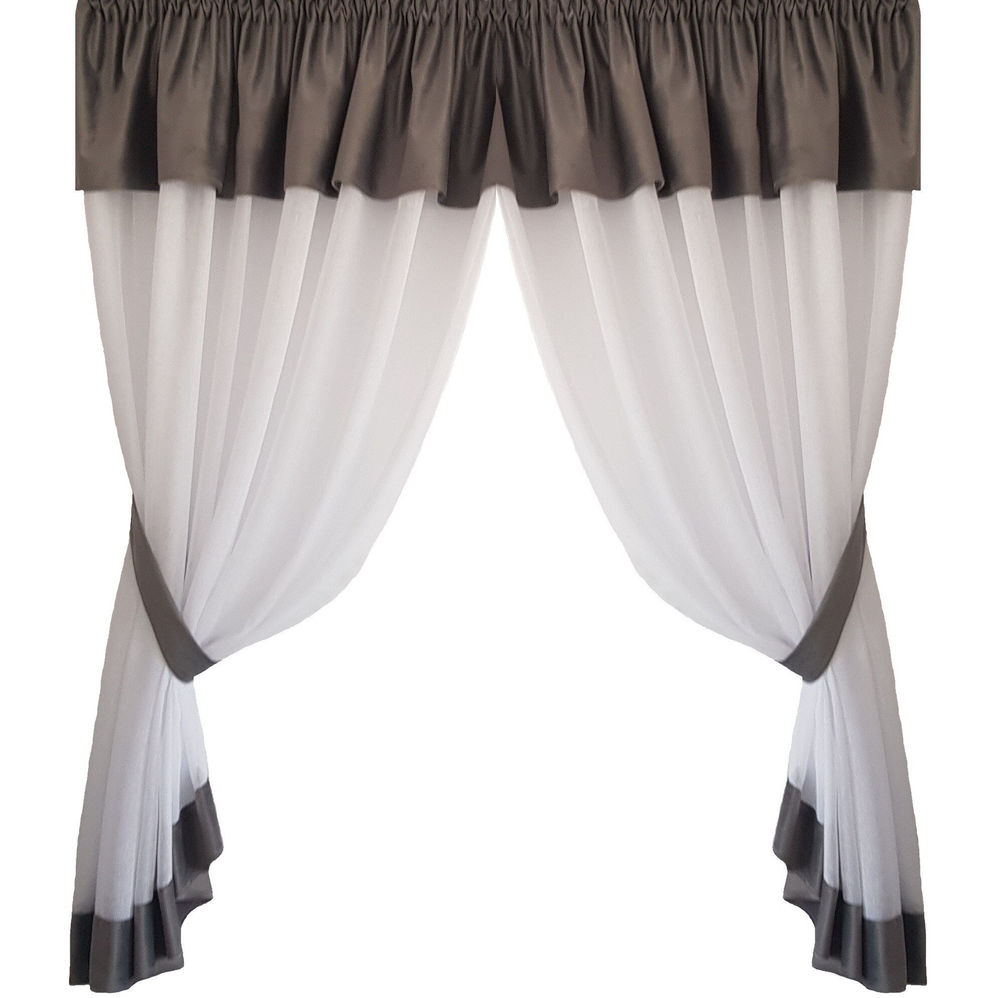 Perdea Decorint confectionata (PB.557), Alb, catifea gri inchis, 300 x 150