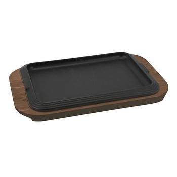 Platou servire din fonta cu suport din lemn, dimensiuni 30x22 cm Platou servire din fonta cu suport din lemn, dimensiuni 30x22 cm