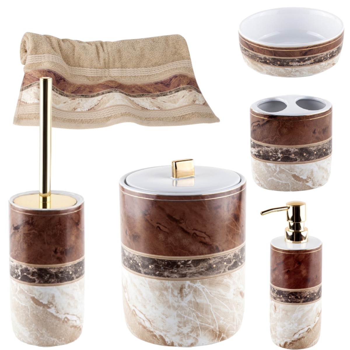 Set Accesorii de Baie, GARNSEY , Bej-Maro, 6 Piese
