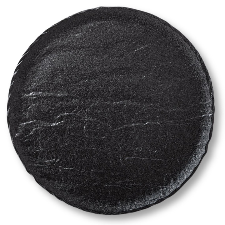 Farfurie portelan mare, Negru, rotunda, 28 cm, moderne, imitatie piatra, Slatestone WILMAX