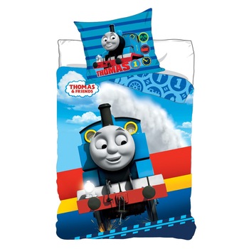 Lenjerie de pat pentru copii Thomas & friends, 100x135/40x60 cm, Bumbac, Multicolor Lenjerie de pat pentru copii Thomas & friends, 100x135/40x60 cm, Bumbac, Multicolor