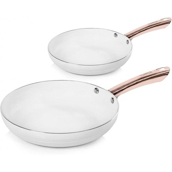 Set 2 tigai cu interior antiaderent din ceramica Tower T800000RW, diametru 24 si 28 cm, potrivite pentru toate sursele de caldura, culoare alb si rose gold Set 2 tigai cu interior antiaderent din ceramica Tower T800000RW, diametru 24 si 28 cm, potrivite pentru toate sursele de caldura, culoare alb si rose gold