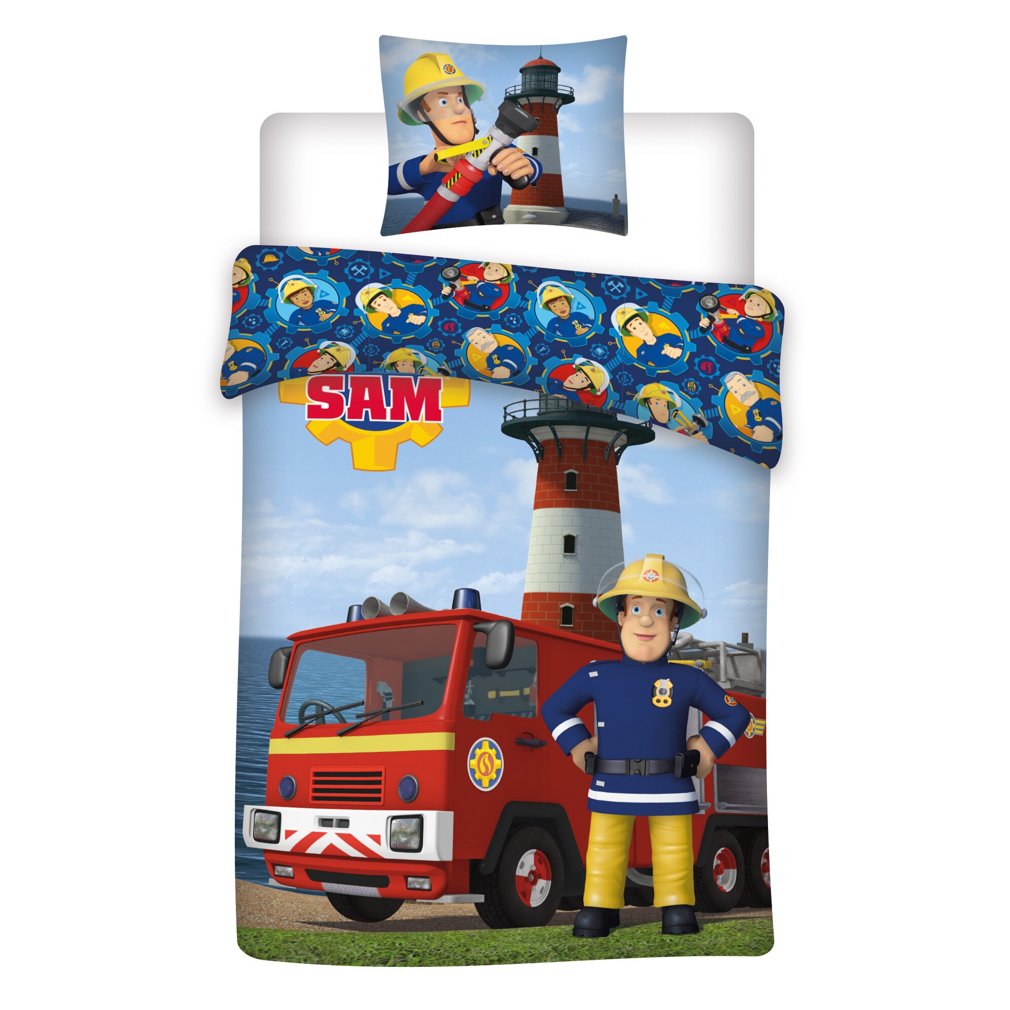 Lenjerie de pat pentru copii Fireman Sam, 100x135/40x60 cm, Bumbac, Multicolor