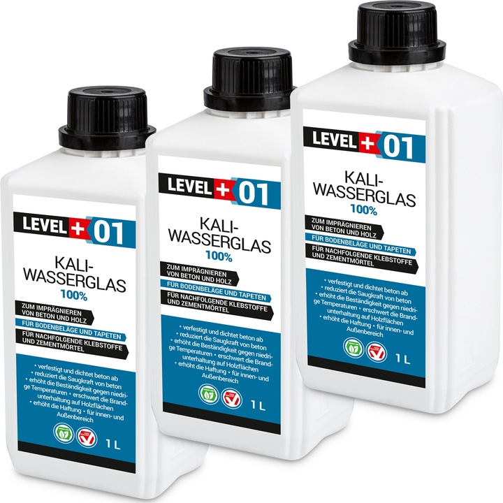 Set 3 bidoane adeziv Level Plus, Kali, RM01, Amorsare/Impermeabilizare, 3L