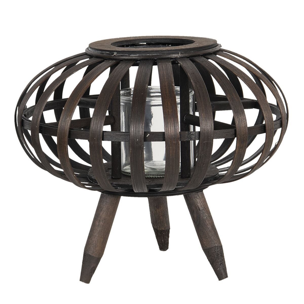Felinar din lemn maro cu pahar sticla Ø 34 cm x 18/29 h