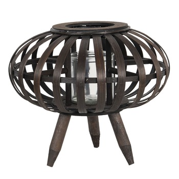 Felinar din lemn maro cu pahar sticla Ø 34 cm x 18/29 h Felinar din lemn maro cu pahar sticla Ø 34 cm x 18/29 h