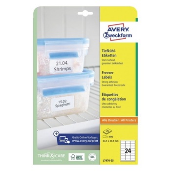 Etichete autoadezive, Avery Zweckform, L7970-25, inkjet/laser, alb, pentru congelator Etichete autoadezive, Avery Zweckform, L7970-25, inkjet/laser, alb, pentru congelator