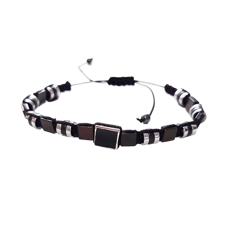 Karkötő természetes kövekkel, Ónix, Ezüst, A4B135