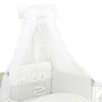 Baldachin din tul pentru patut bebe, Fundita cu buline, Alb 160 x 600 cm, suport de prindere Baldachin din tul pentru patut bebe, Fundita cu buline, Alb 160 x 600 cm, suport de prindere