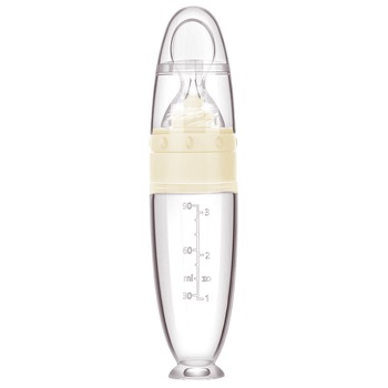 Lingurita de silicon cu rezervor, pentru hrana solida, 90 ml, galben Lingurita de silicon cu rezervor, pentru hrana solida, 90 ml, galben