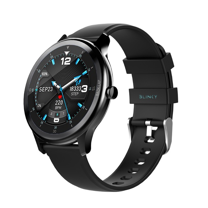 Смарт часовник BLINKY Electo, съвместим с IOS/Android, със смарт фитнес гривна, измерване на пулса, черен