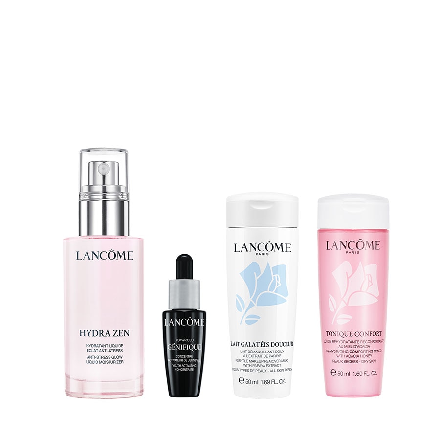 Set lotiune hidratanta pentru fata Lancome HydraZen 50 ml, ser Genifique 10 ml, lotiune tonica 50 ml, demachiant 50 ml