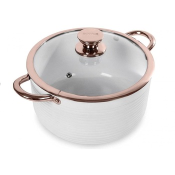 Oala din aluminiu, cu capac, interior antiaderent din ceramica Tower T800002RW, capacitate 4 litri, diametru 24 cm, potrivita pentru toate sursele de cladura, culoare alb si rose gold Oala din aluminiu, cu capac, interior antiaderent din ceramica Tower T800002RW, capacitate 4 litri, diametru 24 cm, potrivita pentru toate sursele de cladura, culoare alb si rose gold