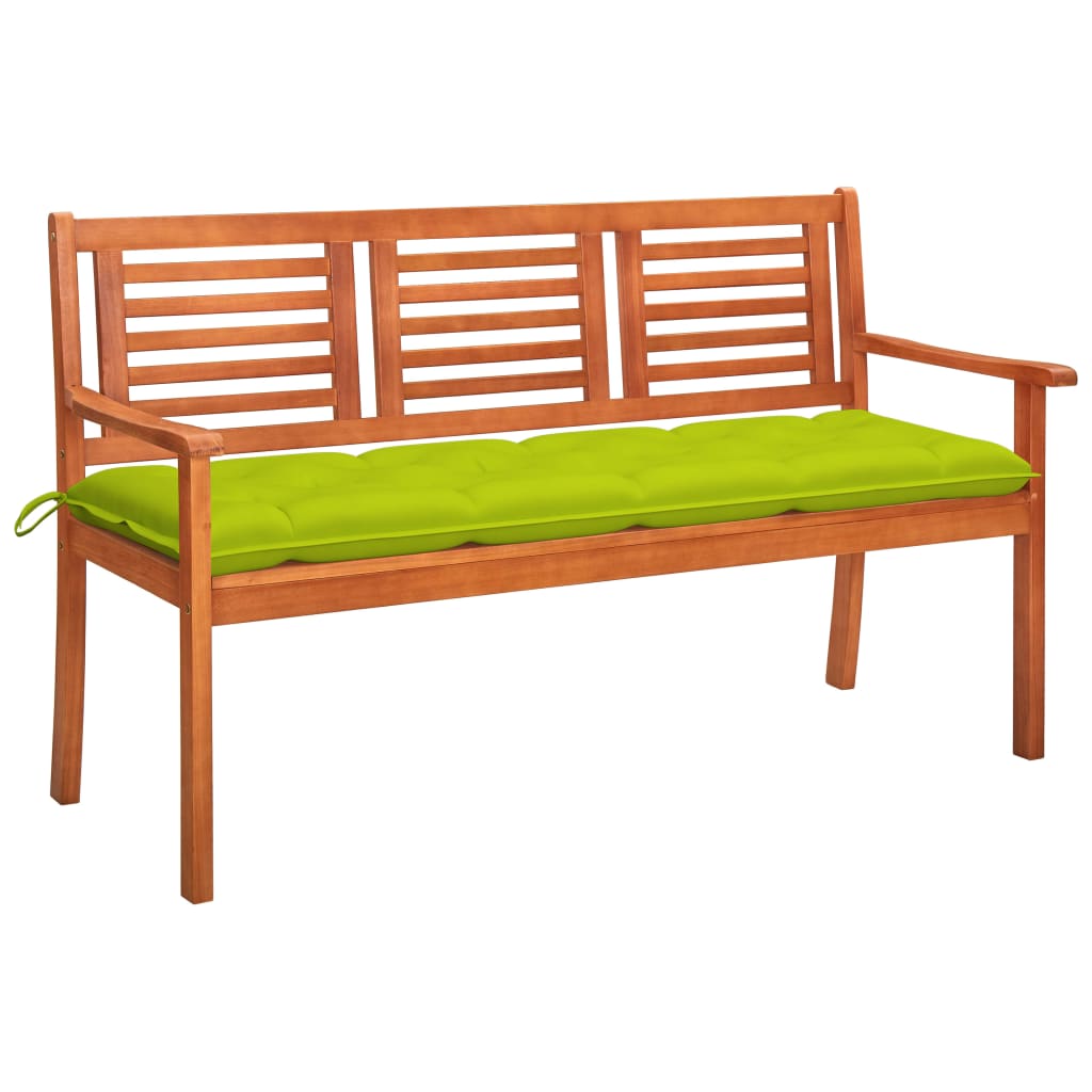 Banca de gradina cu 3 locuri cu perna vidaXL, Lemn, 150 x 60 x 89 cm, Maro/Verde deschis