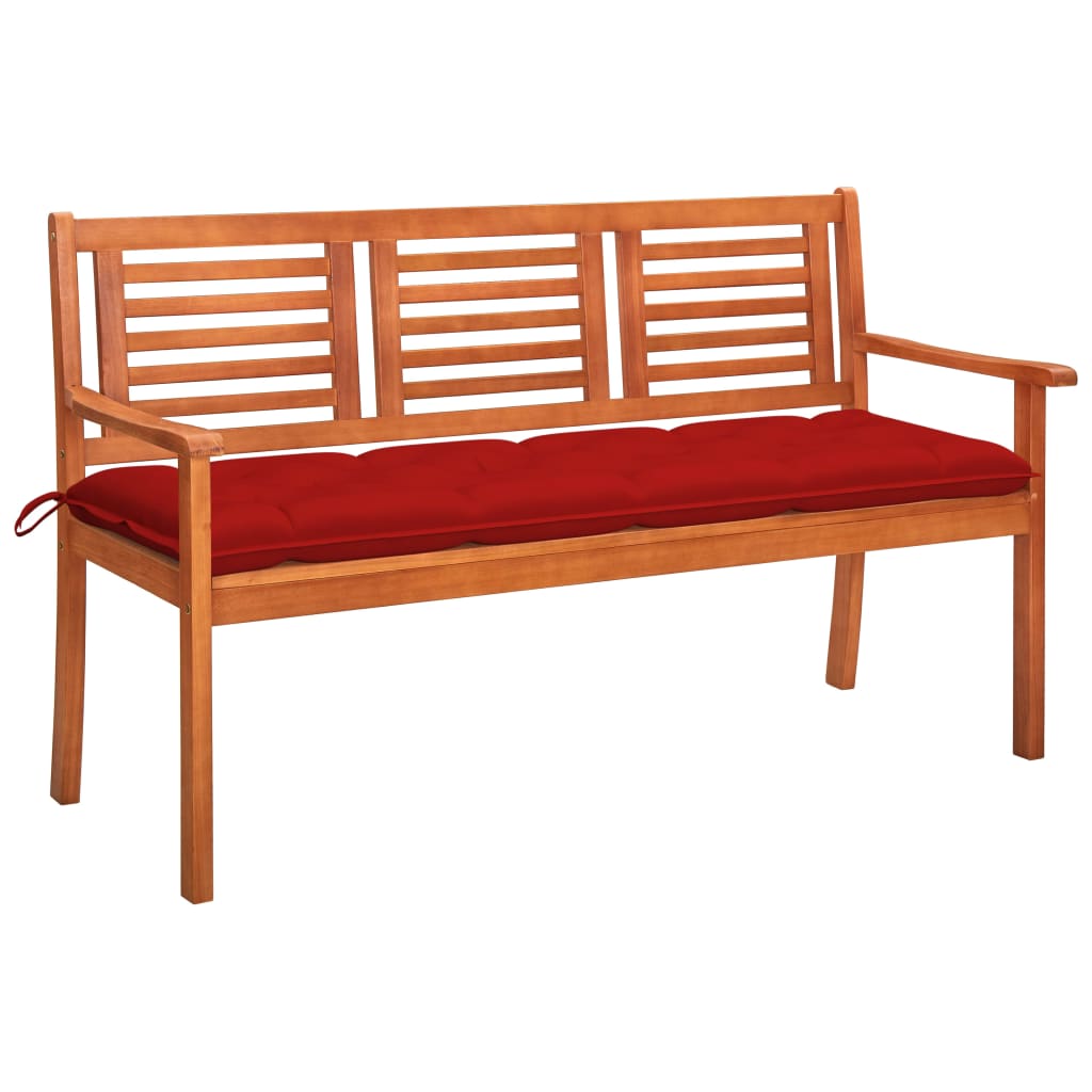 Banca de gradina cu 3 locuri cu perne vidaXL, Lemn de acacia, 150 x 60 x 89 cm, perna 7 cm, Maro/Rosu